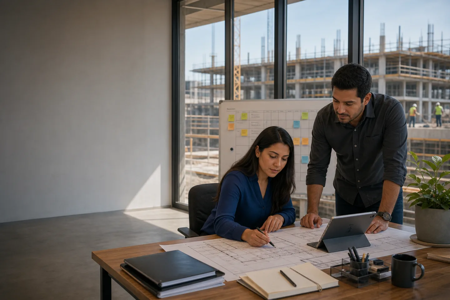 Arquitecto revisando un proyecto y propuesta de cliente