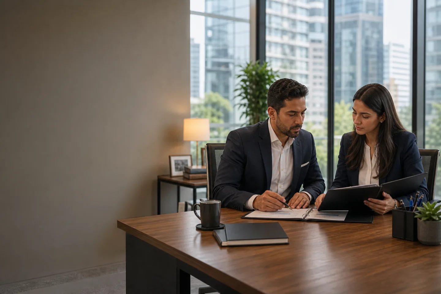 Profesional legal revisando información de una relación con cliente