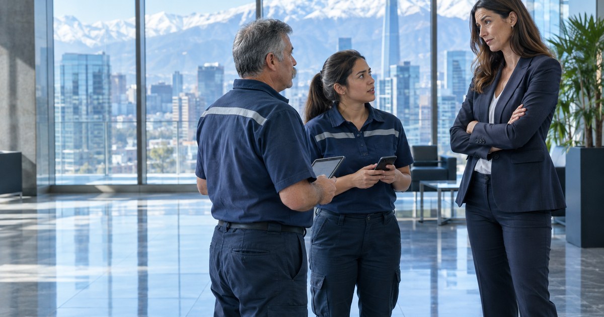 In a client's lobby in Santiago de Chile, two technicians from the same company, sent by different branches, realize they gave different answers.